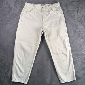 H&M Relaxed Fit Elastic Waist  Crop Jeans Women's 14 White Beige Baggy Workwear
